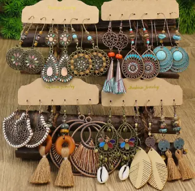 Wholesale Jewelry Lot Of 12 Earrings Drop Dangle Hook Lightweight Bohemian BOHO • $19.95