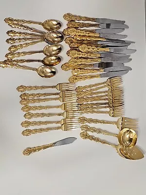 Oneida Community GOLDEN MODERN BAROQUE Gold Electroplate Flatware 50 Pc 3 Ser Pc • $139