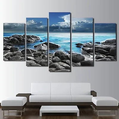 Beach Water Rocky Shore 5 Piece Canvas Print Wall Art Poster Home Decoration • $161.80