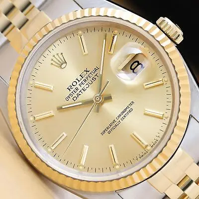 Rolex Mens Datejust 16233 18k Gold Stainless Steel Champagne Dial Two Tone Watch • $6399