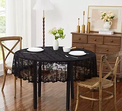 Black Round Tablecloth For Rustic Vintage Decor. Sheer Lace Tablecloth Works ... • $32.99