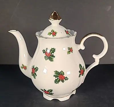 Vintage Lefton China Christmas Holly + Berry Coffee Tea Pot 7948 • $29.99