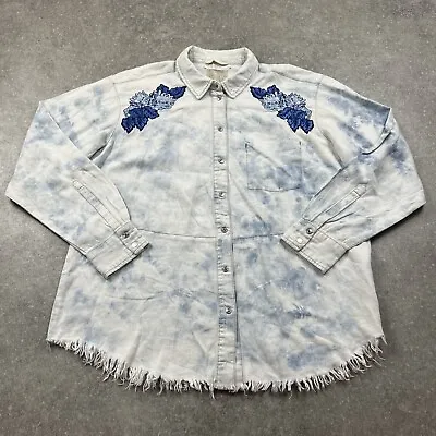 Guess Floral Acid Wash Distress Denim Raw Hem Shirt One Size  • £50
