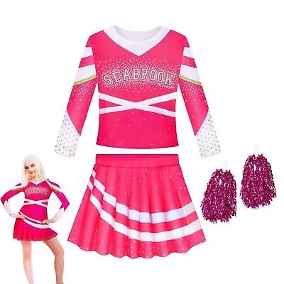 Girl Cheerleader Costume Zombies 3 Tops Pleated Skirt Pompoms Uniform Cosplay UK • £4.99