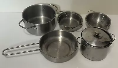 $9.99 • Buy TOY METAL POTS & PANS 6-Piece SET W/ Strainer