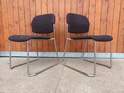 Designer Stacking Chair Chrome Dining Room Vintage Upholstered 70er 1/5 • $69.24