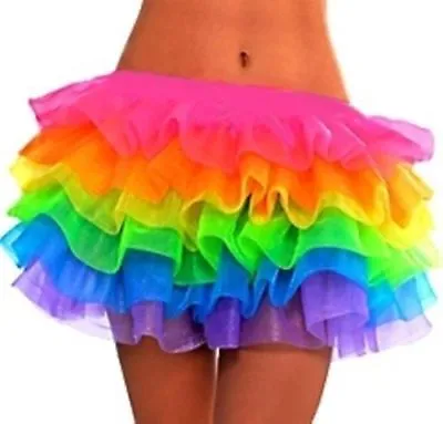 Ruffle Neon Rainbow Tutu Layered Ra Ra Skirt Pride Halloween Party Fancy Dress • £8.55