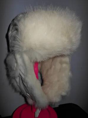 Wigens Of Sweden White Real Rabbit Fur Ear Flap Hat Size 57 • £60