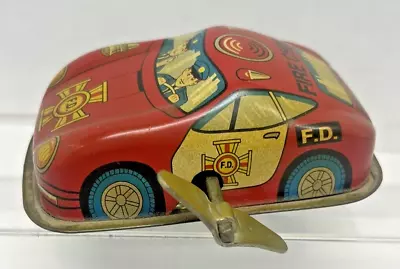 Vintage Tin Lithograph Wind Up Fire Chief Car Made In Japan Working Truck Toy • $24.95