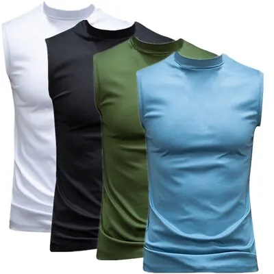 Men's Casual Slim Fit Basic Tops Sleeveless Shirt Mock Turtleneck Tank Tops Vest • $6.36