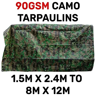 Waterproof 90gsm Heavy Duty Camouflage Tarpaulins Ground Sheet Cover Forest Tarp • £2.99