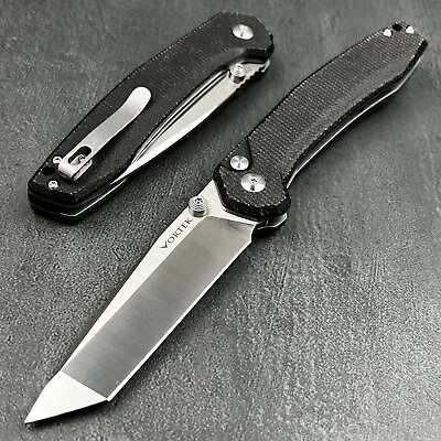 VORTEK BALDUR Micarta D2 Tanto Blade Ball Bearing EDC Folding Pocket Knife Black • $39.99