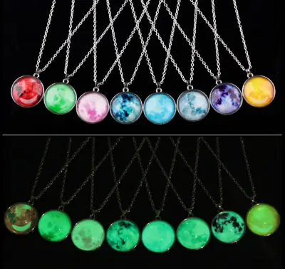 Glow In The Dark Moon Necklace Galaxy Planet Glass Cabochon Pendant Necklace  • $0.95