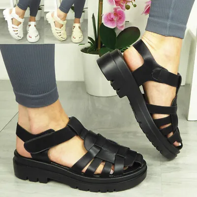 Ladies Gladiator Sandals Flatform Strappy Summer Buckle Comfy Shoes Womens Size • £14.99