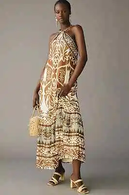 NWT Anthropologie Vineet Bahl Printed Halter Dress Size XL Brown $230 • $99.99