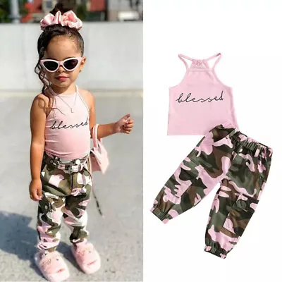Toddler Kids Baby Girl Clothes Set Vest Top Tank Camo Pants Trousers Outfits • $16.99