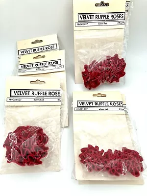 Vintage Velvet Ribbon Roses - Velvet Flowers Ruffle - Lot Of 5 NIP - Red • $15.99