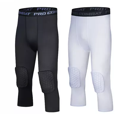 Men's Knee Pads Protector Leggings 3/4 Compression Basketball Sports Tight Pants • $12.99