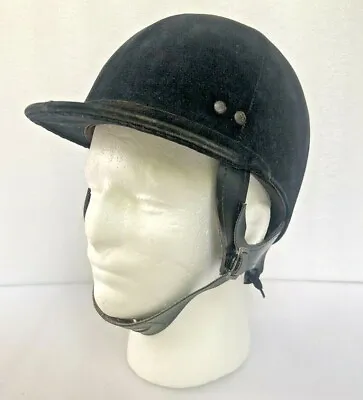 Vintage Horse Riding / Equestrian Helmet Hat Black Felt / Velvet W Chin Strap • $16.50
