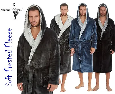 Mens Soft&cozy Luxury Hooded Fleece Dressing Gown Bathrobe Robe Sizes M - 5xl • £18.95