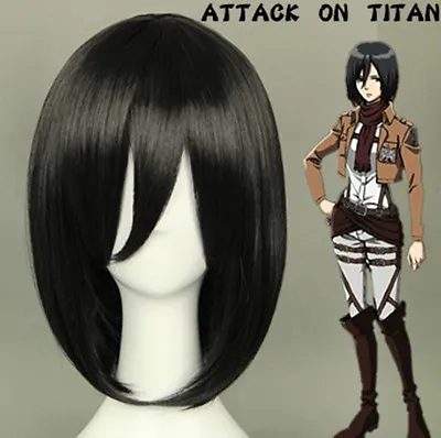 Hot Sell! Attack On Titan Mikasa Ackerman Short Black Straight Cosplay Wig Wigs • $15