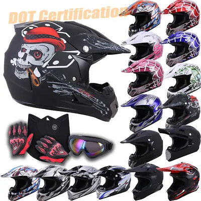Dot Adult Youth Dirt Bike ATV MX Helmet Off-road Motocross+Goggles+Gloves S~XXL • $44.64
