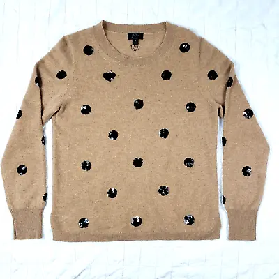 J. Crew AE937 Everyday Cashmere Crewneck Sweater Brown W/ Black Sequin Dots Sz M • $20.99