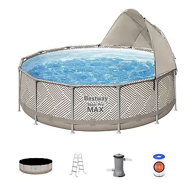 Bestway Steel Pro MAX 13' X 42  Round Above Ground Pool Set With Canopy & Ladder • $393.99