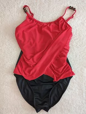 Magic Suit Coral Grey Beaded Draped Slimming Swimsuit Size 6 8 • $12.99