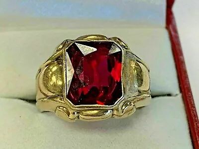 2Ct Emerald Cut Lab Created Red Ruby Men's Antique  Ring 14k Yellow  Gold Plated • $103.99