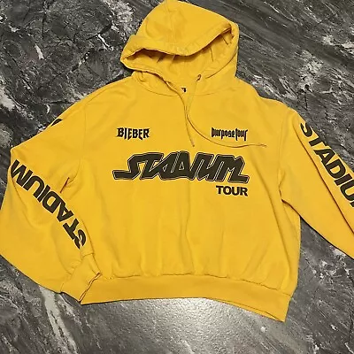 Justin Bieber Stadium Tour Purpose Yellow Cropped Hoodie Size L H&M Divided EUC! • $9.99