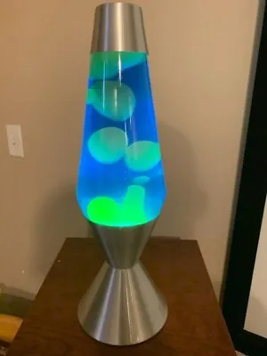 Lava Lamp Volcano Liquid Bulb Included Yellow Blue Silver Base 40 Watt 52 Oz • $55