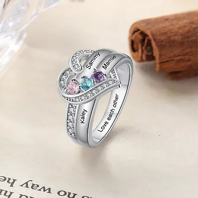 Personalized 1-8 Birthstone Silver Mother's Ring - Customizable Gifts For Mom • $20.99