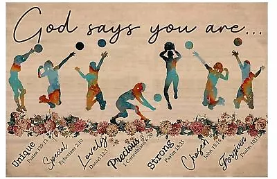Volleyball God Says You Are Female Horizontal Poster Sport Art Quotes Wall Art • $20.50