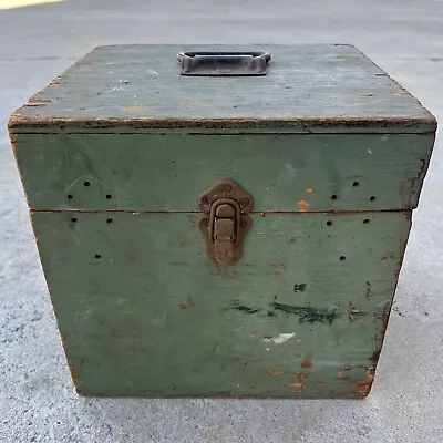 Vintage Green Wooden Military Storage Box 10 X10 X10  Metal Hardware Army • $49.99