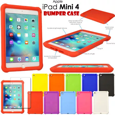 For Apple IPad Mini 4 Rugged Soft Silicone Shockproof Kids BUMPER Case + Film • £6.95