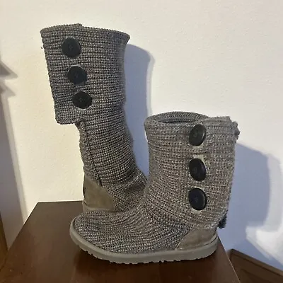 UGG Classic Cardy Triplet Knitted Wool Grey Gray Boots Size US 6 Run Big 5819 • $29.99