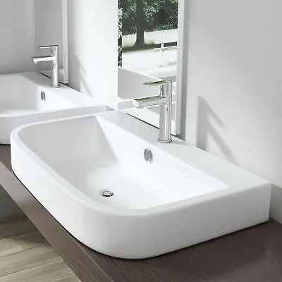 £79.24 • Buy Durovin Bathroom Basin Sink Ceramic Wall Hung Or Semi Recessed D Shape 81x48cm