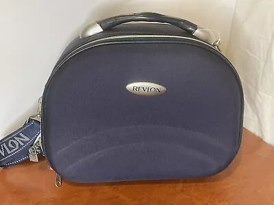 Revlon Retro Vintage Beauty Travel Vanity Case - Navy Blue Rigid W/ Strap • $49.99