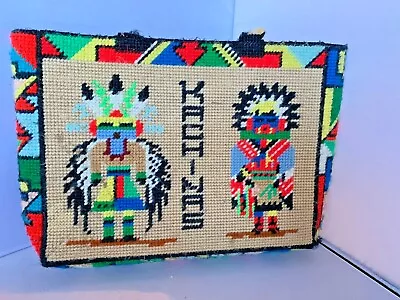 Kachina Doll Plastic Canvas Needlepoint Tote Bag Purse Handmade Vintage Retro • $22.98