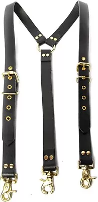 Hulara Leather Suspenders Braces Cowhide Men|Women Adjustable Back Design Dress • $37.99