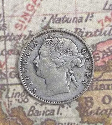 1884 Straits Settlements 10 Cents Queen Victoria Silver Coin • $19.99