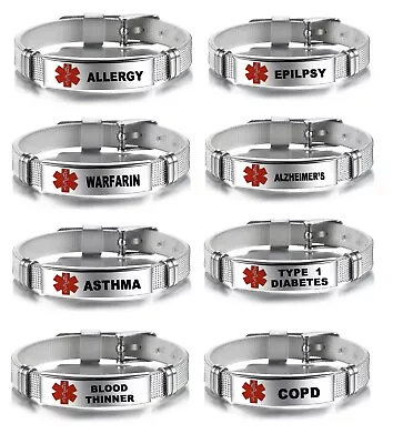 NEW Medical Alert Bracelets Stainless Steel Adjustable Strap Survival Awareness • £3.99