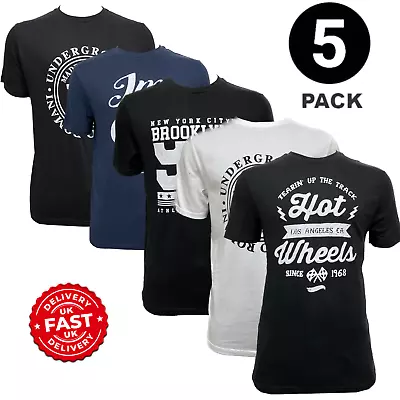 GEORGE Mens 100% Cotton 5 Pack Assorted Printed Short Sleeve T Shirts Big Size • £16.99