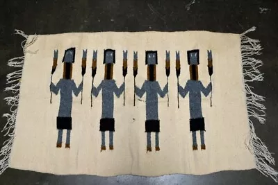 Vintage Zapotec Blanket . Navajo Yei Pattern Late 20th Century    76  X 48  • $97.75