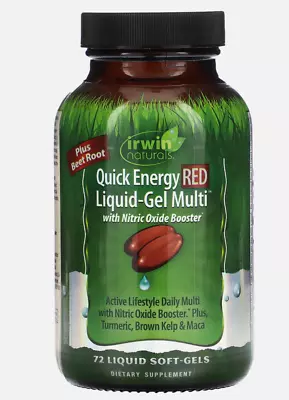 Irwin Natural Quick Energy Red Liquid-Gel Multi 72 Liquid Soft-Gels Exp.05/26 • $21.50