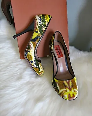 MISSONI Italy Leather & Velvet Textile Pumps Heels Shoes Size 36.5 6.5 M • $80