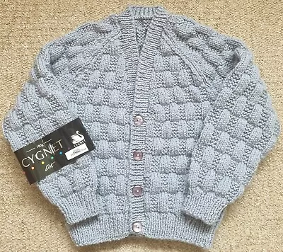 Hand Knitted New Boy's Jacket Style Cardigan In Steel Blue To Fit 1-2yrs Approx • £18