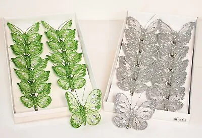12 X Glitter Jewelled Clip-On Butterflies Decorative 8cm Weddings Home Decor • £5.99