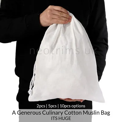 Cotton Drawstring Bag 2Pcs Muslin Gauze Fabric Cheese Cloth Straining Large Size • £25.95